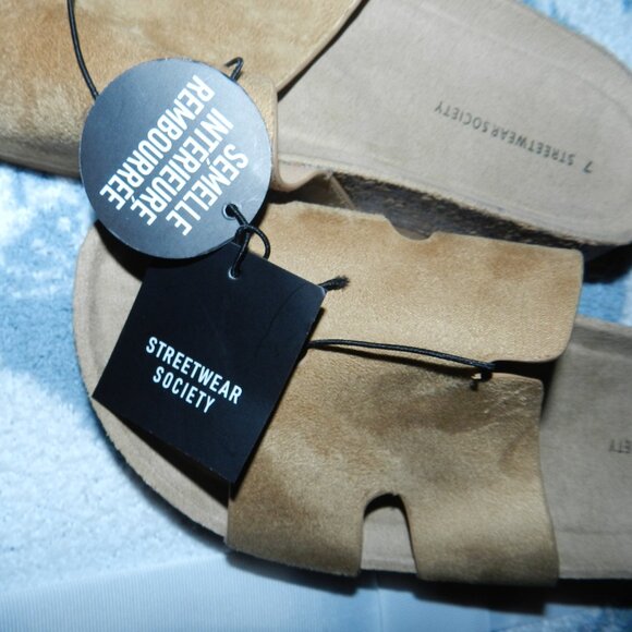 Streetwear Society H Strap Style Tan Suede Slide Comfort Sandals🆕📦⌚🏃🏻💨⚡🚚 - Picture 12 of 16